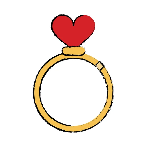 Dibujos animados romance anillos amor corazón boda símbolo — Vector de stock