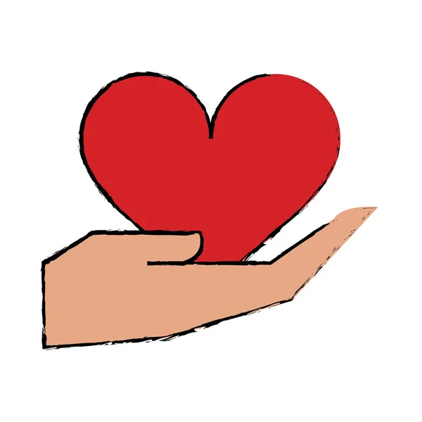 Мультяшная рука держит сердце любовь — стоковый вектор