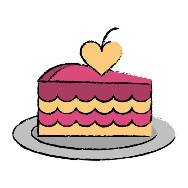 Dibujos animados delicioso pastel rosa con corazón de amor — Archivo Imágenes Vectoriales