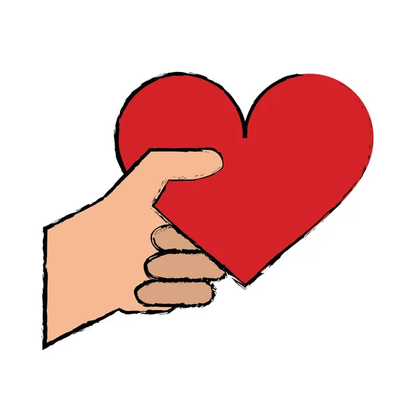 Χέρι κινουμένων σχεδίων με την ημέρα του Αγίου Βαλεντίνου ρομαντική κόκκινη καρδιά — Διανυσματικό Αρχείο