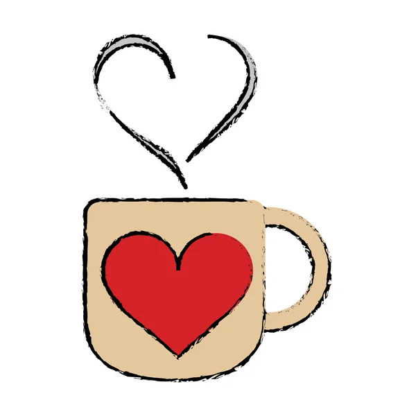 Fincan kahve aşk kalp sıcak karikatür — Stok Vektör