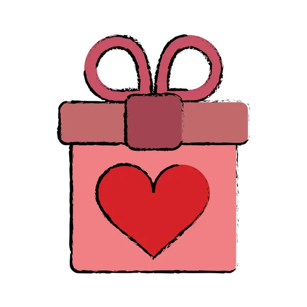 Коробка розовый подарок с сердцем и лук — стоковый вектор