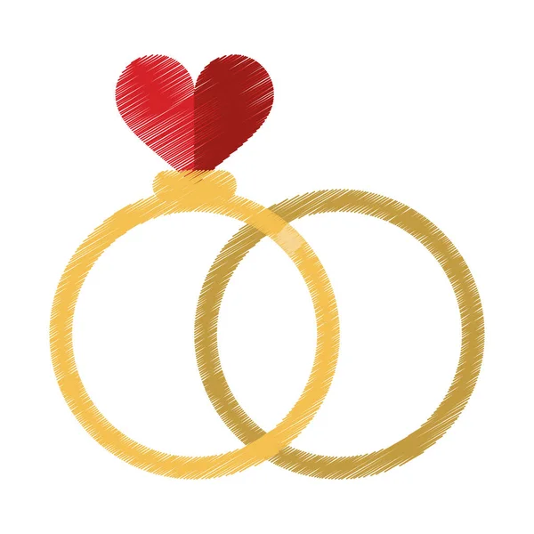 Drawing two romance rings love heart wedding symbol — Stock Vector