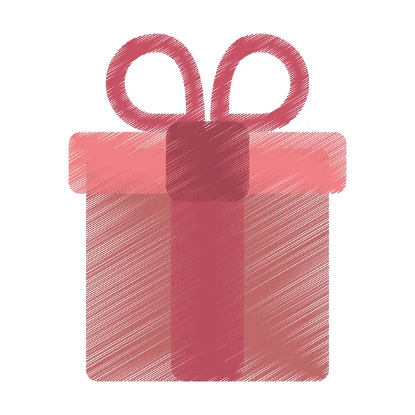 Dibujo caja de regalo rosa con corazón y arco — Vector de stock