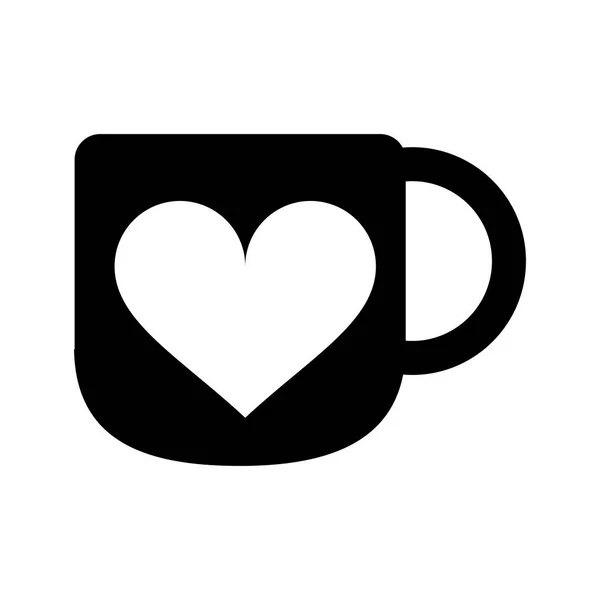 Siluet Kupası kahve aşk kalp sıcak — Stok Vektör