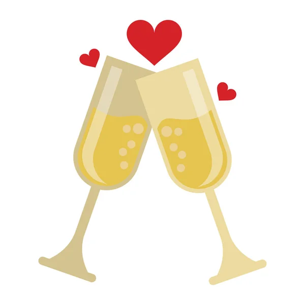 Dois copo de vidro champanhe amor celebração coração —  Vetores de Stock