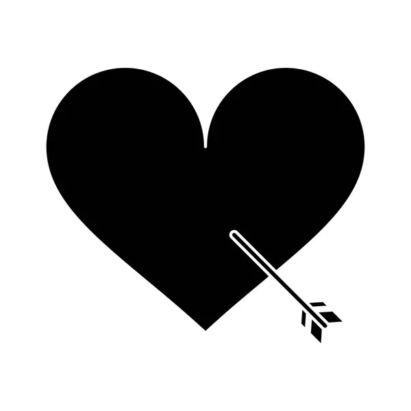 Silhouette Herz mit Pfeil Liebessymbol — Stockvektor
