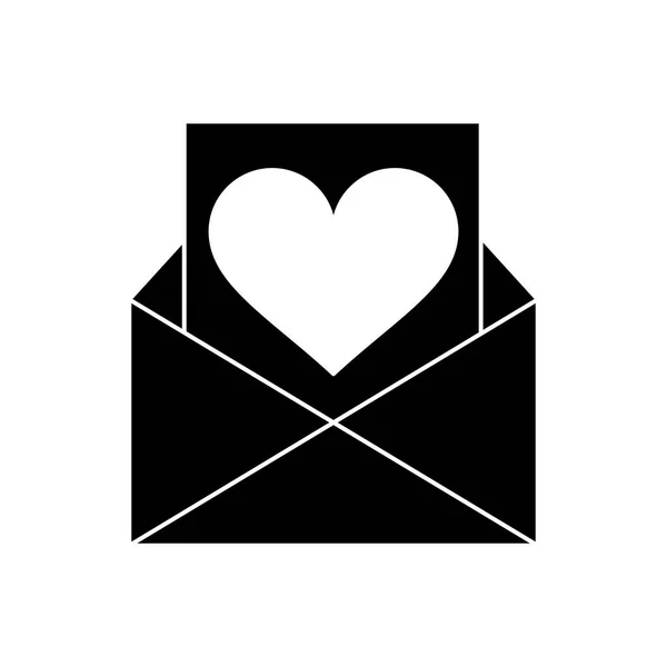 Enveloppe de silhouette avec coeur de valentin — Image vectorielle