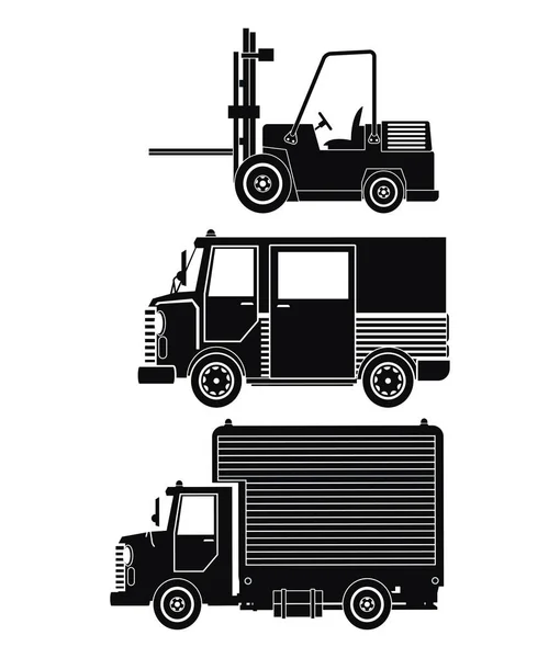 Silhouette Sammlung LKW Gabelstapler Gütertransport — Stockvektor