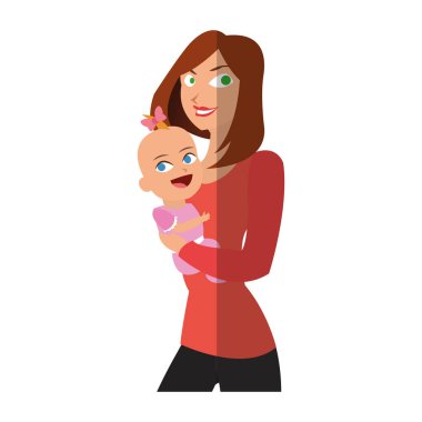 Cartoon tasarım izole bebek ve annesi