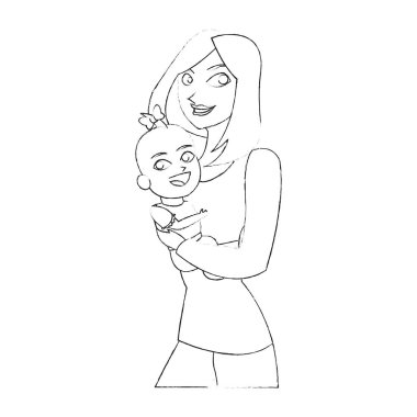 Cartoon tasarım izole bebek ve annesi