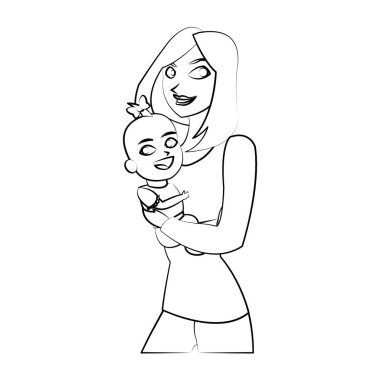 Cartoon tasarım izole bebek ve annesi