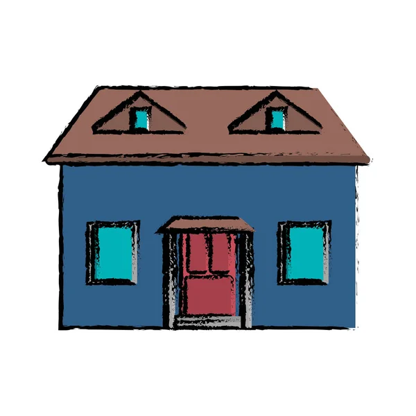 Рисование синего дома красная дверь проста — стоковый вектор
