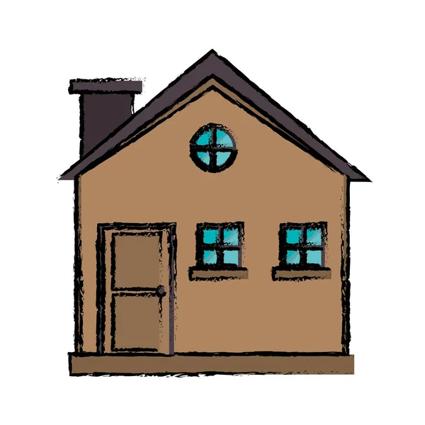 Zeichnung Ferienhaus hölzernen Kamin außen — Stockvektor
