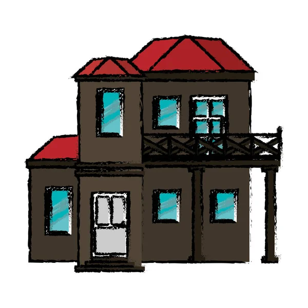 Casa de dibujo con balcón techo rojo — Archivo Imágenes Vectoriales
