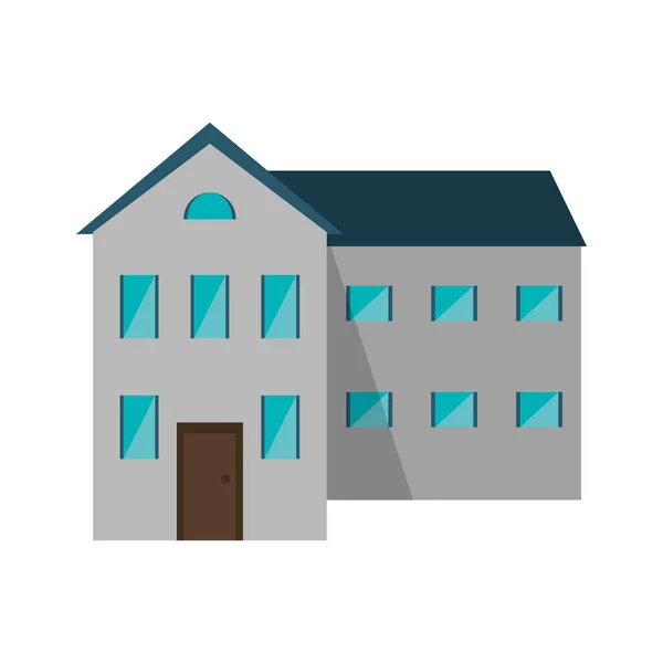 Grande maison et de nombreuses fenêtres porte brune — Image vectorielle