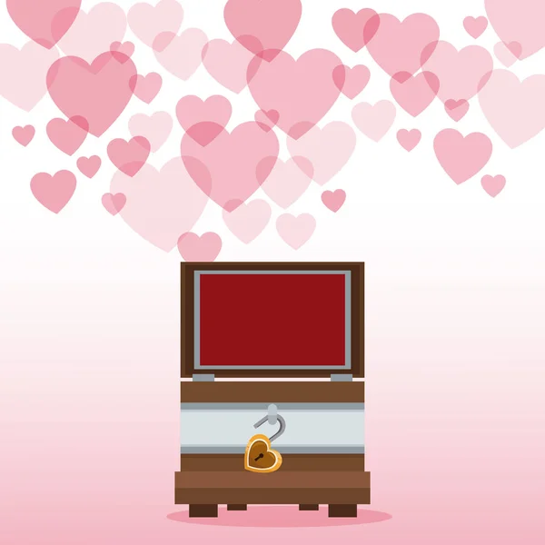 Valentine poitrine en bois coeur ouvert fond — Image vectorielle