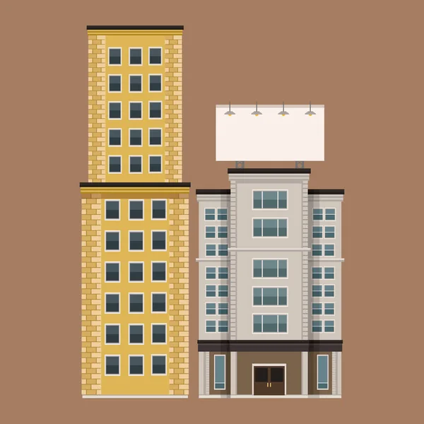 Edificio de la ciudad con gran cartel urbano en blanco — Vector de stock