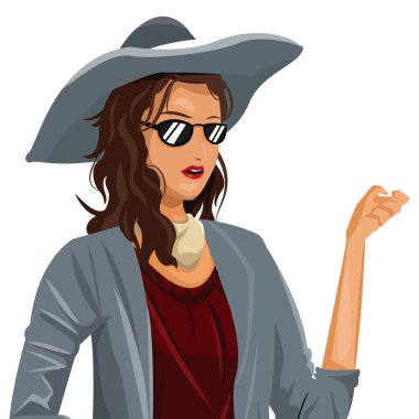 gri şapka güneş gözlüğü kolye ile portre kız