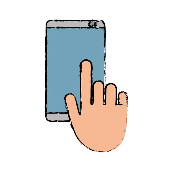 Mão toque telefone celular bate-papo falar esboço — Vetor de Stock