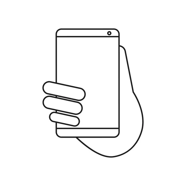 Рука держит смартфон смс чат технологии набросок — стоковый вектор