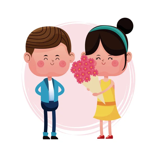 Kova çiçek ve çocuk ile kız — Stok Vektör