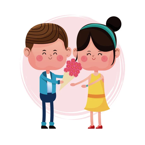 Αγόρι δίνοντας κορίτσι λουλούδι αρέσει κάρτα — Διανυσματικό Αρχείο