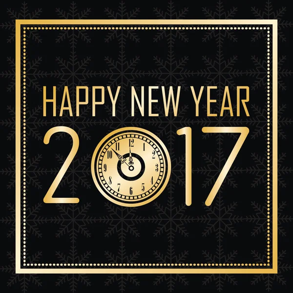 Felice anno nuovo 2017 cornice orologio d'oro biglietto di auguri — Vettoriale Stock