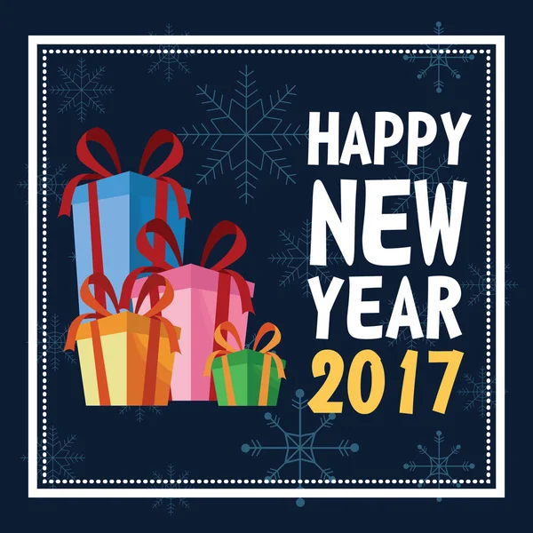 Felice anno nuovo 2017 biglietto di auguri con regali — Vettoriale Stock