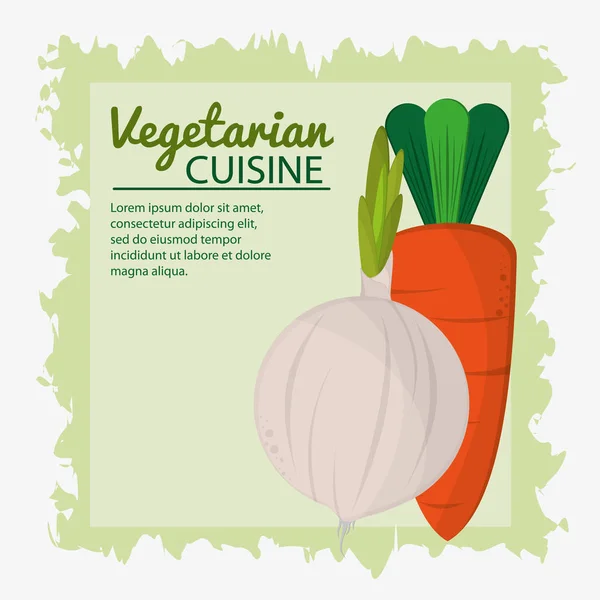 Zwiebel Karotte vegetarische Küche Poster grünen Hintergrund — Stockvektor
