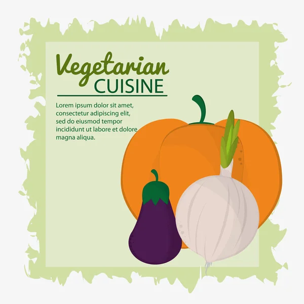 UI aubergine pompoen vegetarische keuken poster groene achtergrond — Stockvector