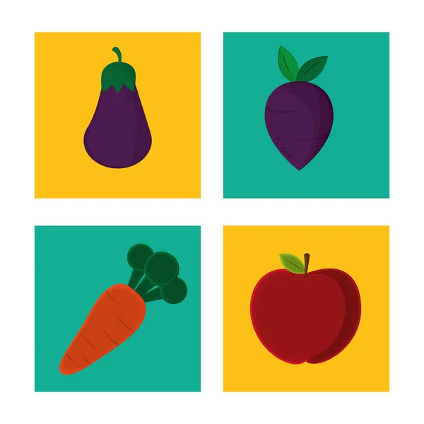 Collection biologique savoureux fruits légumes végétarien — Image vectorielle
