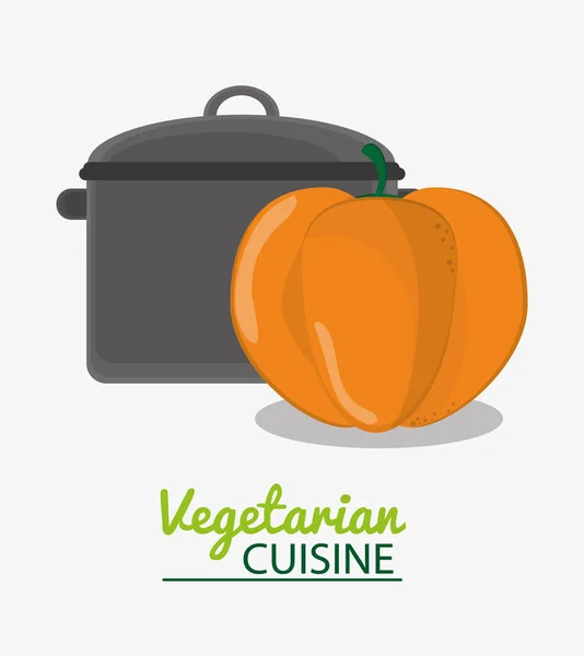 Kookpot en pompoen plantaardige vegetarische keuken — Stockvector