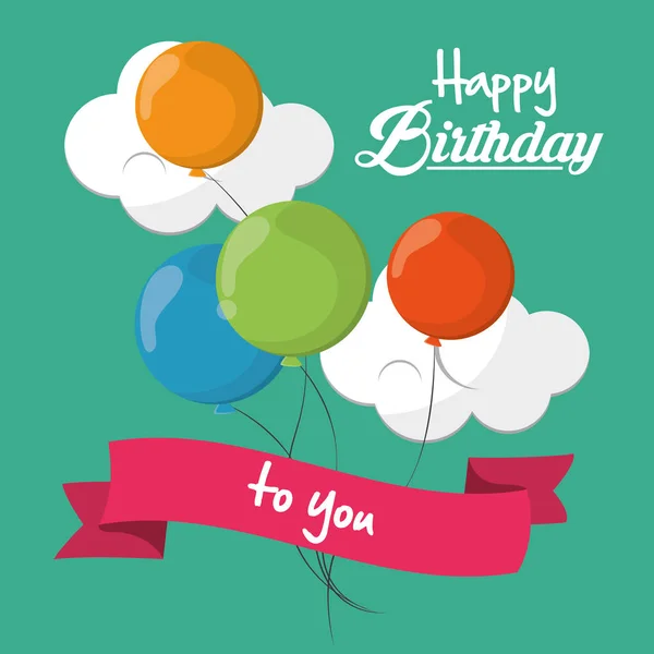 Alles Gute zum Geburtstag Karte Luftballons Wolkenband und grünem Hintergrund — Stockvektor