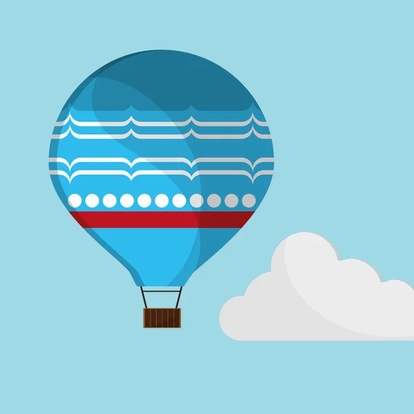 Globo aerostático azul cielo volador nube con sombra — Vector de stock