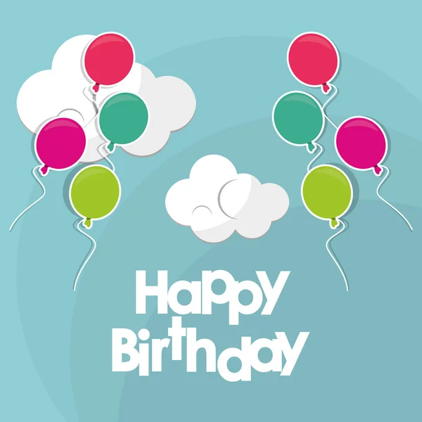 Šťastné narozeniny, létající balóny mraky — Stockový vektor