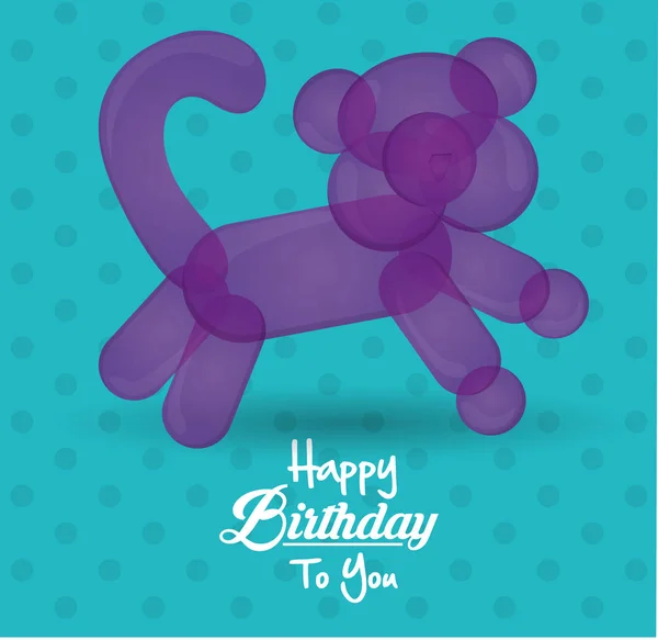 Všechno nejlepší k narozeninám karta s balón kočka tvar tečky tyrkysové pozadí — Stockový vektor