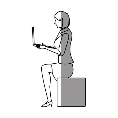 Laptop tasarım ile izole kadın karikatür