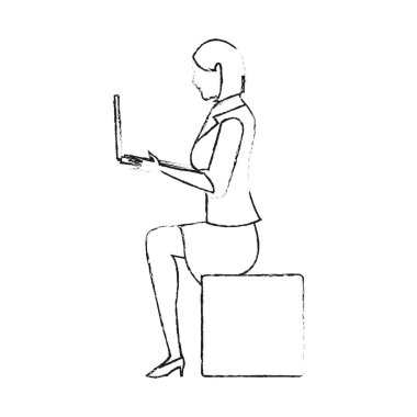 Laptop tasarım ile izole kadın karikatür