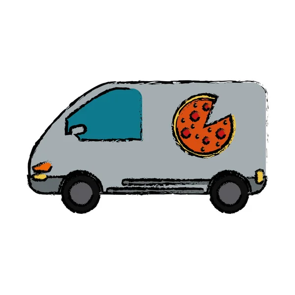 Pizza levering auto van dienst tekening — Stockvector