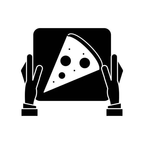 Hand Boy Lieferbox Pizza Piktogramm — Stockvektor