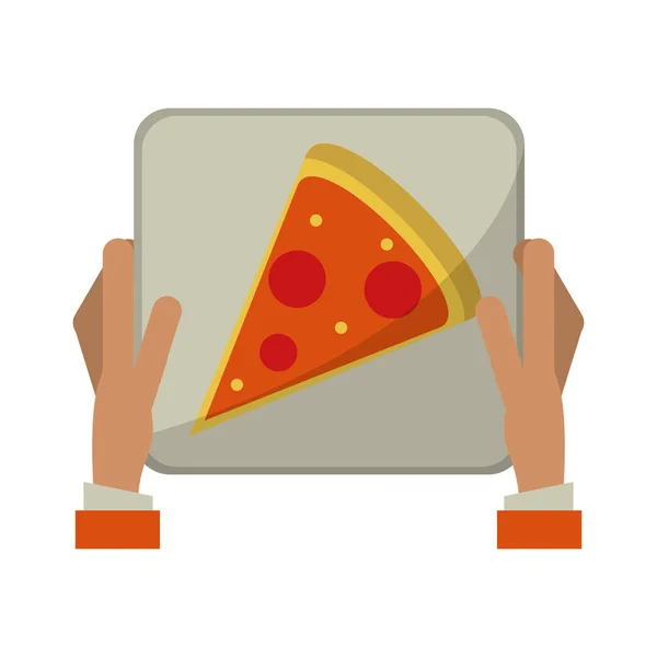 Hand-Boy-Lieferbox-Pizza — Stockvektor