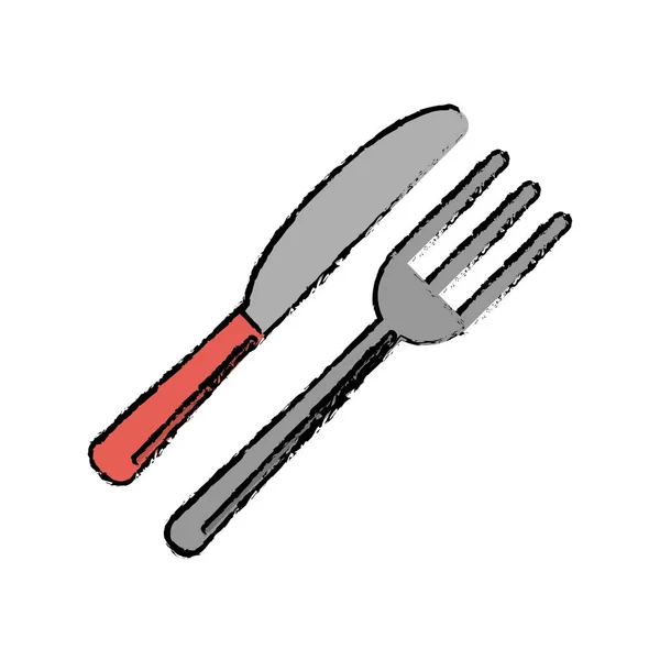 Utensílios de cozinha garfo e faca esboço — Vetor de Stock