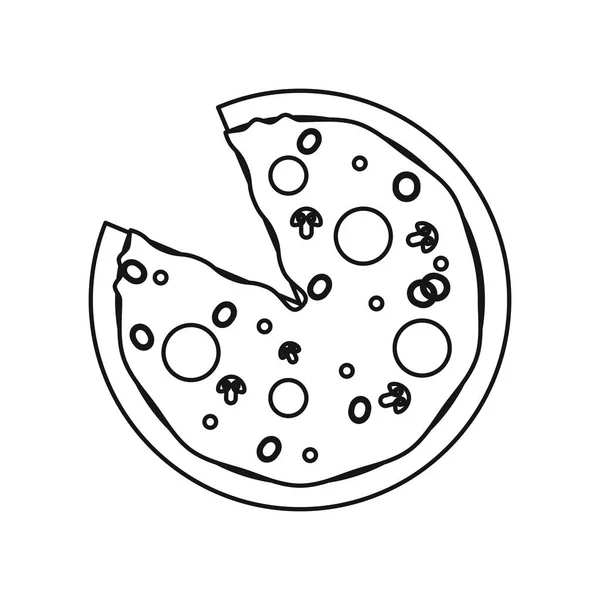 Pizza snabbmat med salami kontur — Stock vektor