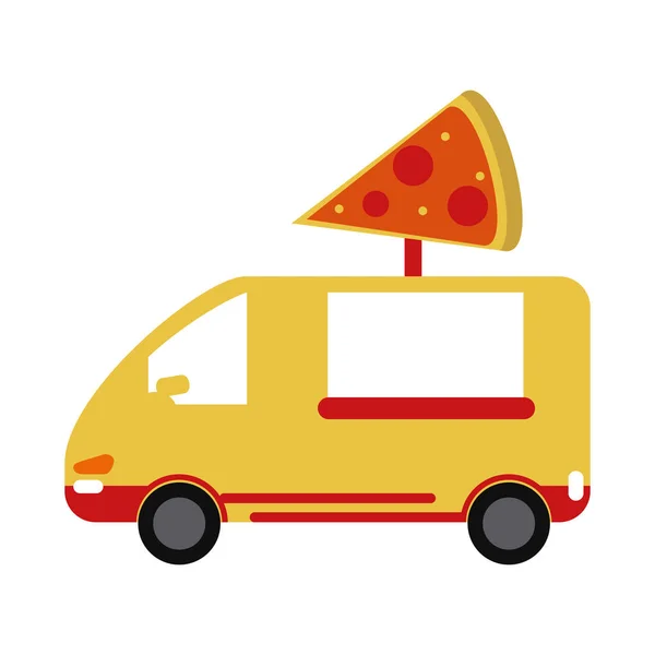 Gelber Pizzalieferwagen Fast Food — Stockvektor