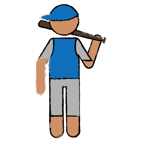 Rysunek postaci gracz baseball bat blue Cap — Wektor stockowy