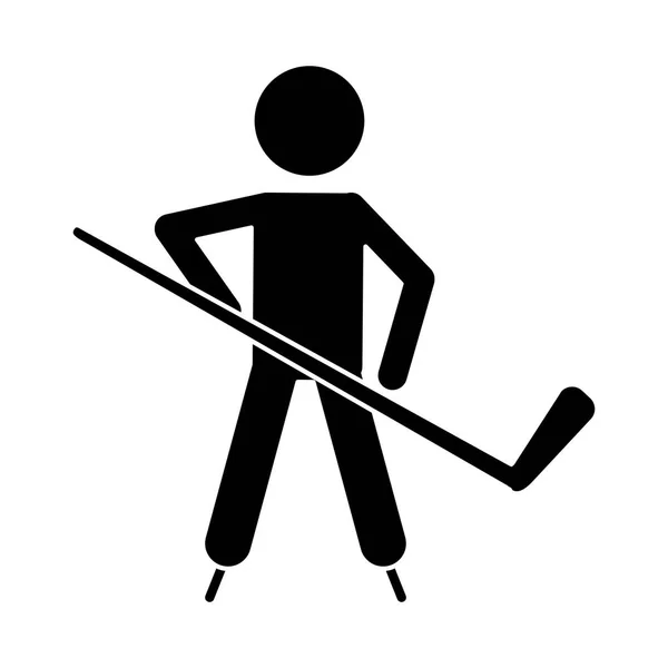 Silhouet karakter hockeyspeler schaatsen — Stockvector