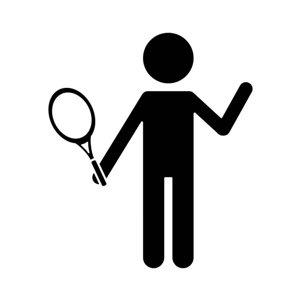 Silhouette Charakterspieler Tennis und Schläger — Stockvektor