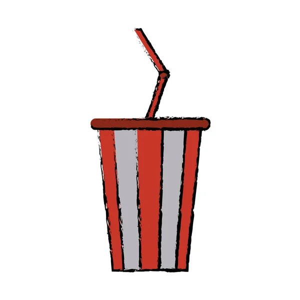 Zeichnung Plastikbecher Soda mit Strohgetränk American Football — Stockvektor