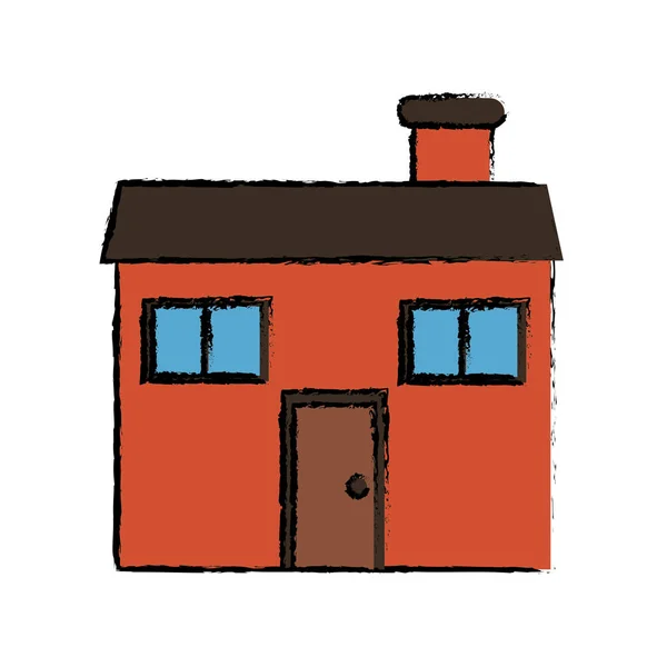 Рисование дома семейный дымоход — стоковый вектор